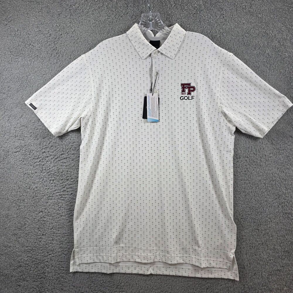 NWT Dunning Golf Men's Polo Shirt White Gray CoolMax Size M Fordham Prep Logo
